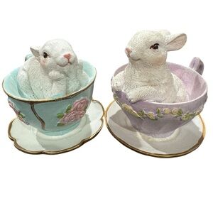 Easter Bunnies High Tea Time Cup Spring Home Decor Bunny Bundle Duo